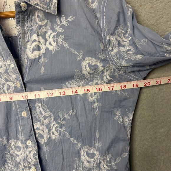 Cino Mimosa Vintage Blue Embroidered Button Down Shirt XS Quiet Luxury Capsule - Picture 5 of 10